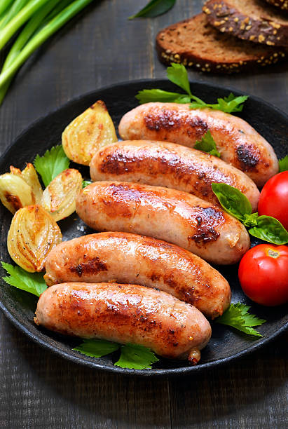 istock Grilled sausages with vegetable 601036266