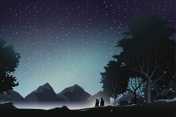 Couple Watch Mountain At Night Stock Illustration - Download Image Now -  Firefly, Couple - Relationship, Star - Space - iStock