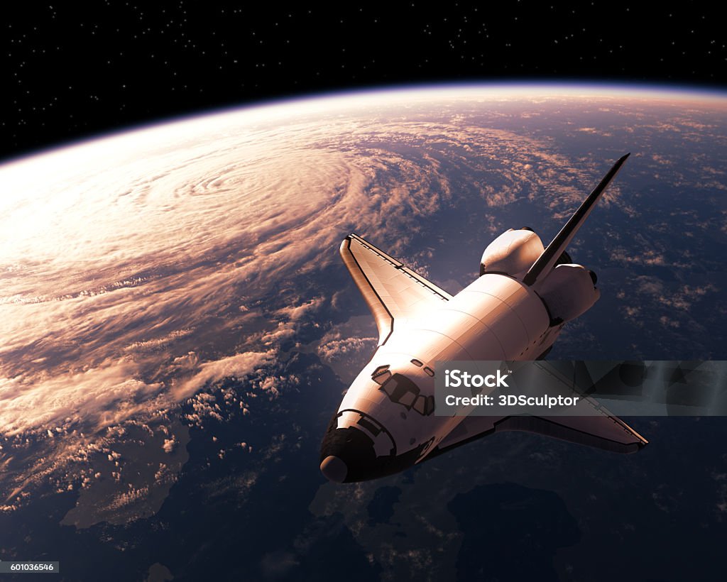 Space Shuttle in orbita attorno al Pianeta Terra - Foto stock royalty-free di Navetta spaziale