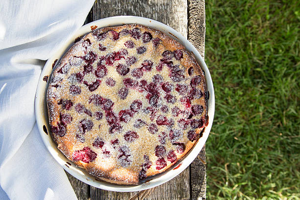 istock Cherry clafoutis. Homemade cherry pie on rustic background 601036742