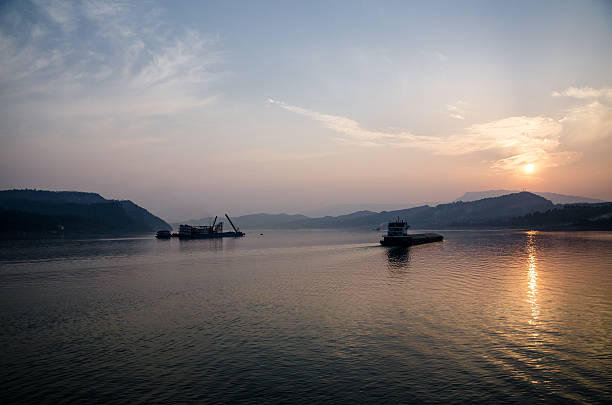 River Cruiseboat on the Yangtze River in the sunset