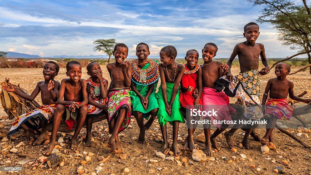 Group of happy African children from Samburu tribe, Kenya, Africa Group of happy African children from Samburu tribe, Kenya, Africa. Samburu tribe is north-central Kenya, and they are related to  the Maasai. Africa Stock Photo