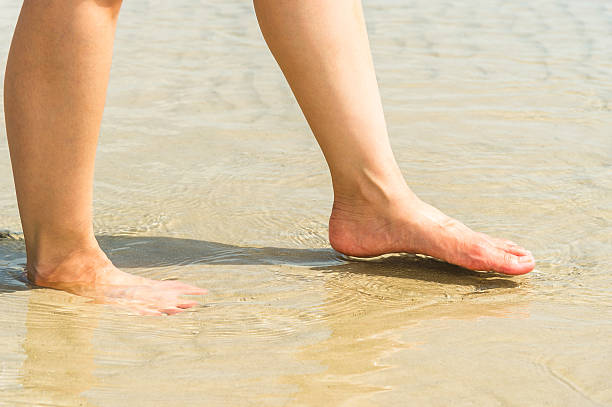 istock woman feet in water on beach 601116904