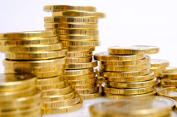 istock Coins from yellow metal. 601117034