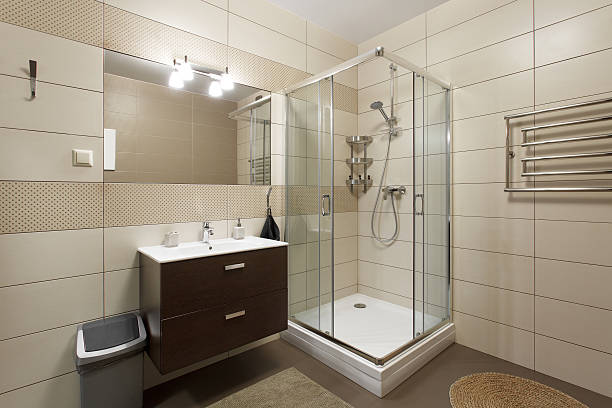 istock Shower and sink in bathroom 601118008