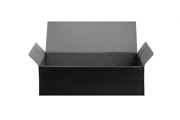 istock Black paper box opened isolated on white background 601119224