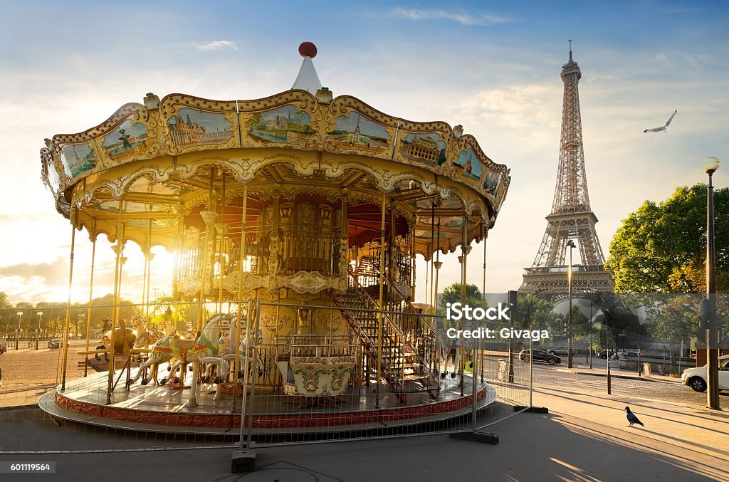 Carousel in Paris Carousel in park near the Eiffel tower in Paris Carousel Stock Photo