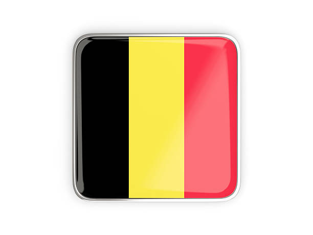 Flag of belgium, square icon with metallic border. 3D illustration