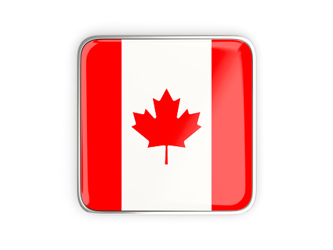 Flag of canada, square icon with metallic border. 3D illustration