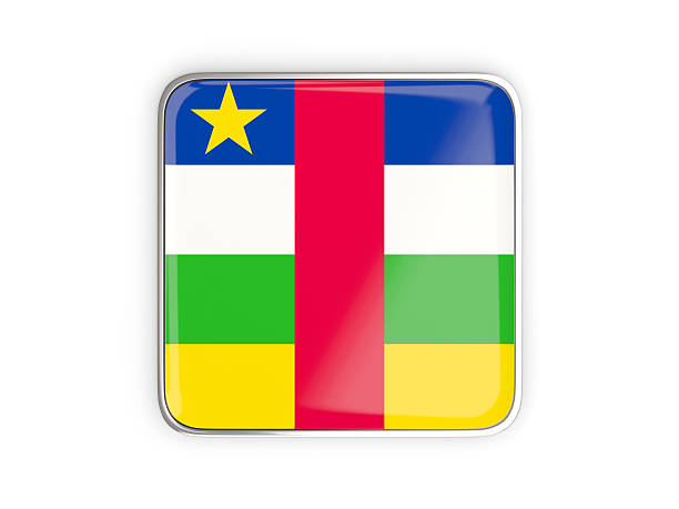 Flag of central african republic, square icon with metallic border. 3D illustration