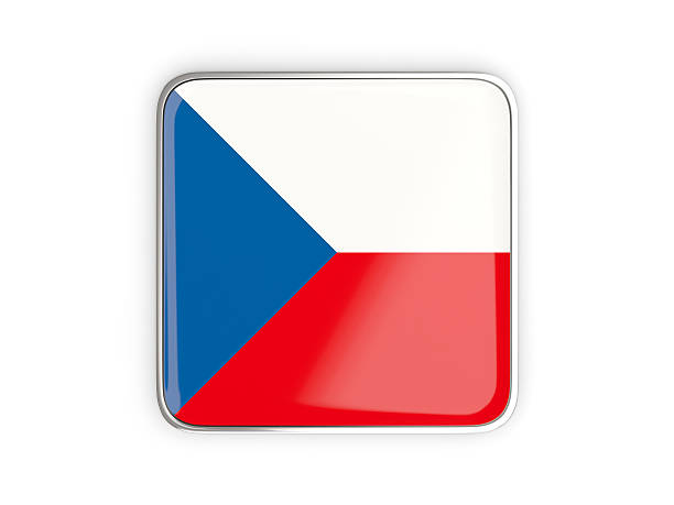 Flag of czech republic, square icon with metallic border. 3D illustration