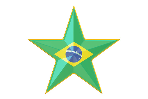 Star with flag of Brazil,, 3D rendering isolated on white background