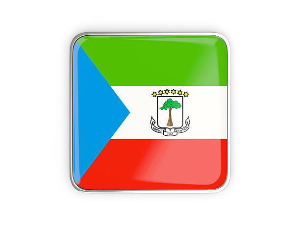 Flag of equatorial guinea, square icon with metallic border. 3D illustration