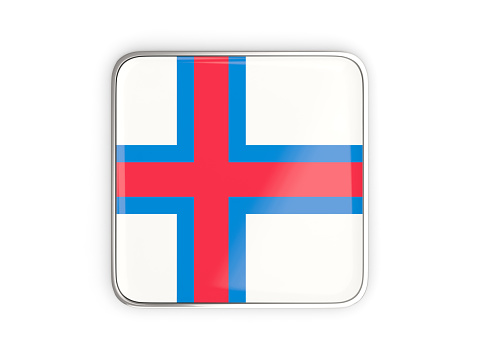 Flag of faroe islands, square icon with metallic border. 3D illustration