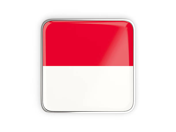 Flag of indonesia, square icon with metallic border. 3D illustration
