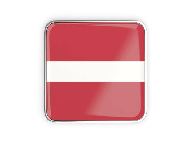 Flag of latvia, square icon with metallic border. 3D illustration
