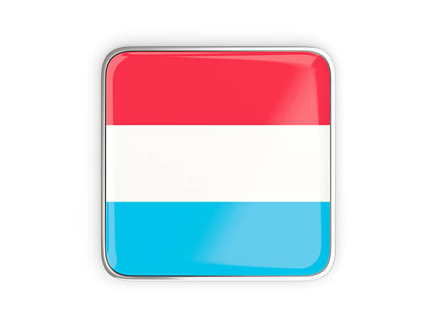 Flag of luxembourg, square icon with metallic border. 3D illustration