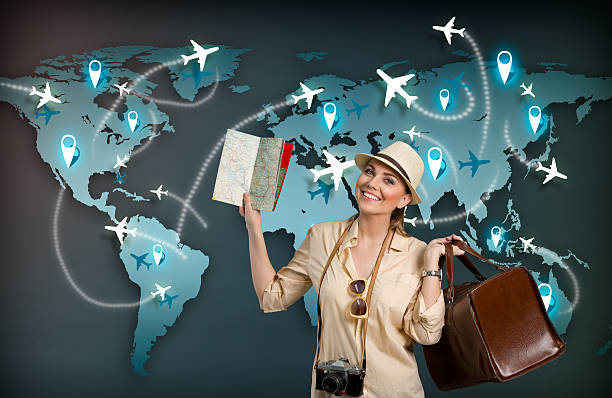 istock Female tourist travelling with airplane 601127656