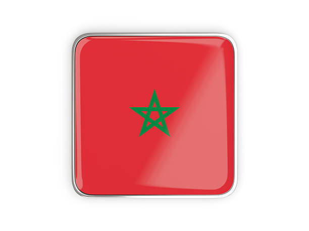 Flag of morocco, square icon with metallic border. 3D illustration