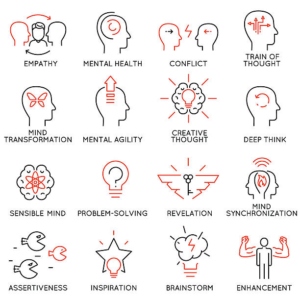 ilustraciones, imágenes clip art, dibujos animados e iconos de stock de iconos de liderazgo, progreso profesional y entrenamiento personal - parte 8 - brain expertise symbol creativity