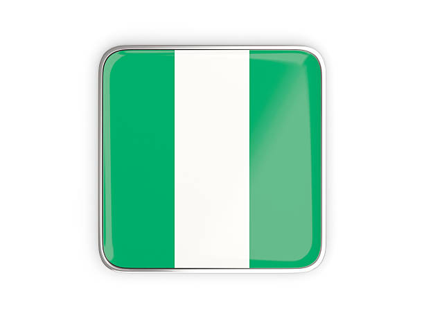 Flag of nigeria, square icon with metallic border. 3D illustration
