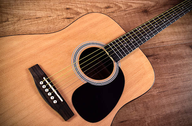 istock Acoustic guitar over wood 601129188
