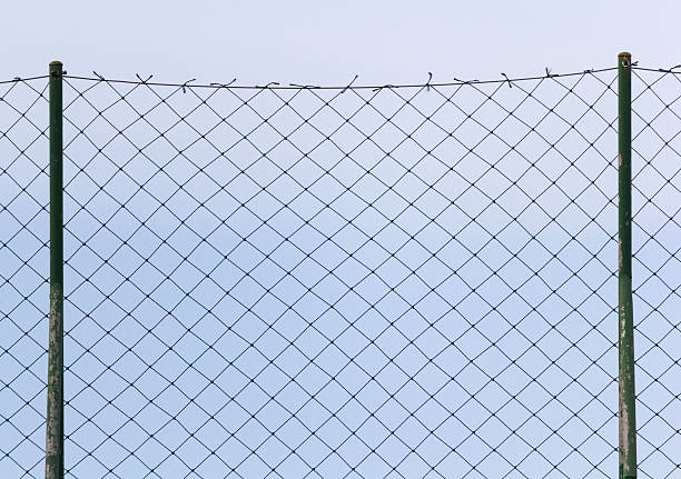 istock steel mesh sky blue backgroun 601133762