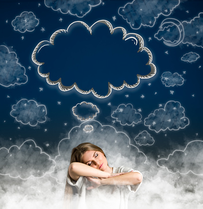 Woman dreaming with empty cloud over her head