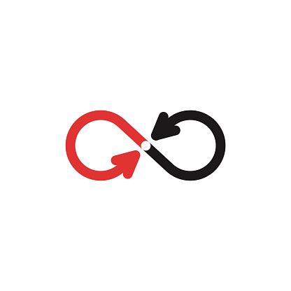 Infinity mockup logo, black and red arrows, recycling technology symbol