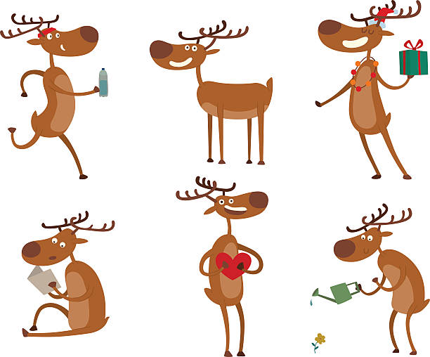 Cartoon deer vector character Cute deer cartoon comic wild vector character. Vector wild mammal cartoon deer humor mascot. Elk antler holiday symbol stag nature cartoon deer forest animal character. valentinstag stock illustrations