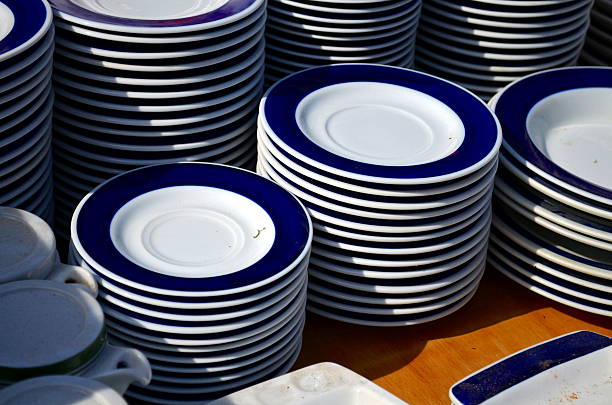 istock many blue white plates positioned and stacked for sale 601137896