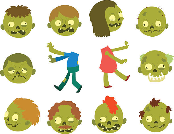 cartoon zombie-charakter isoliert - illustration and painting man made stock-grafiken, -clipart, -cartoons und -symbole