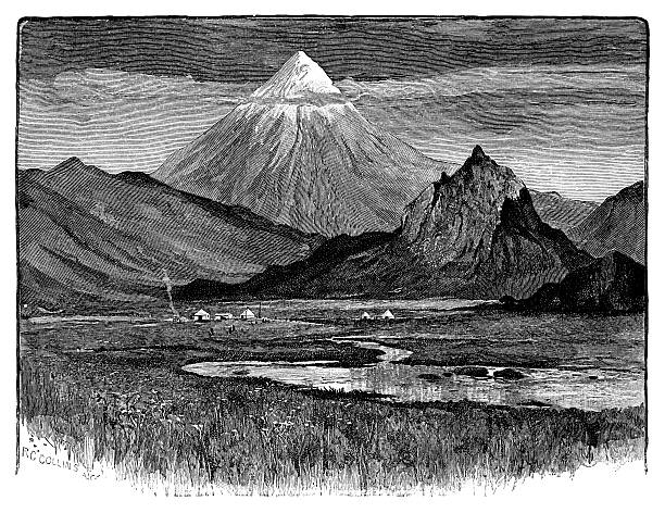 mount damavand from lar valley - dağ lar stock illustrations
