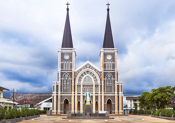 istock Old catholic church in thailand. 601141028