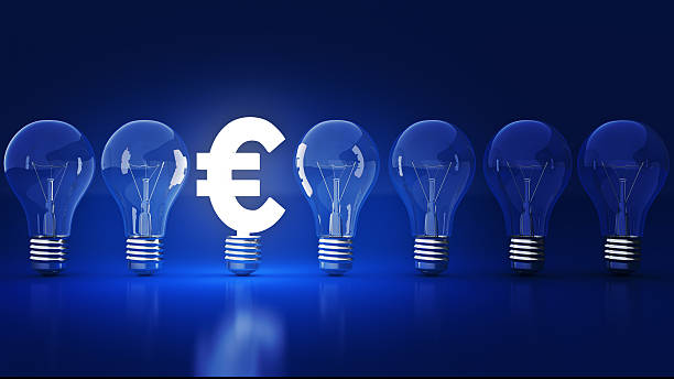 istock Luminous euros sign with light bulbs. rendering 3D 601152356
