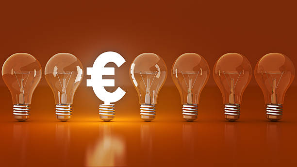 istock Luminous euros sign with light bulbs. rendering 3D 601152430