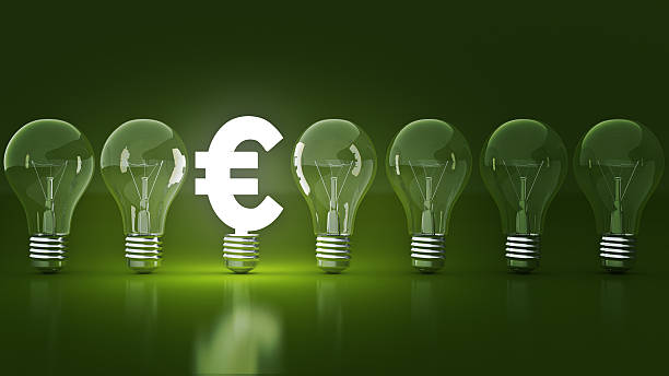 istock Luminous euros sign with light bulbs. rendering 3D 601152474