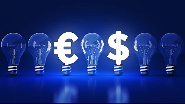 istock Luminous euros - dollar sign with light bulbs. rendering 3D 601152508