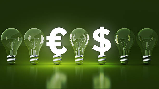 istock Luminous euros - dollar sign with light bulbs. rendering 3D 601152584