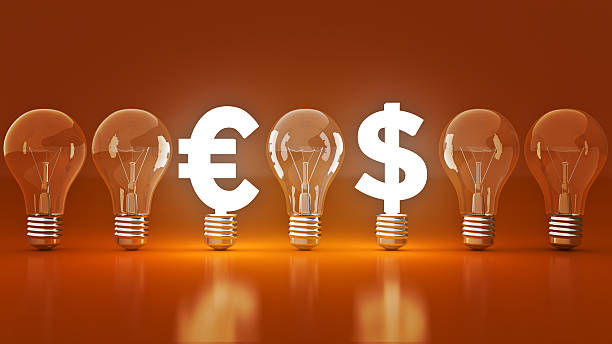 istock Luminous euros - dollar sign with light bulbs. rendering 3D 601152630