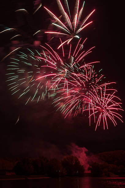istock Beautiful night view and fireworks on the river 601152664
