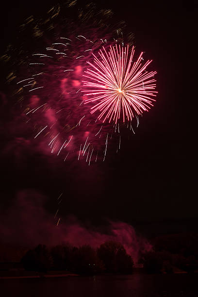 istock Beautiful night view and fireworks on the river 601152910