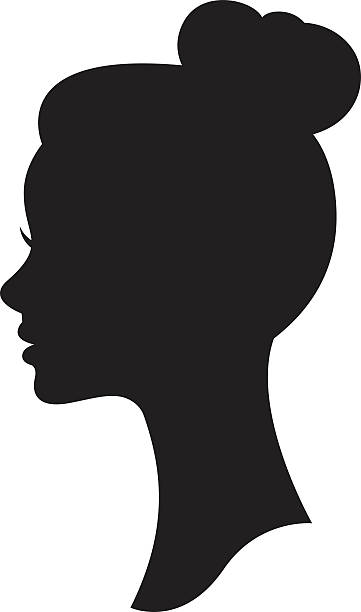 웨딩 헤어 스타일을 가진 여자의 벡터 실루엣 - silhouette women black and white side view stock illustrations