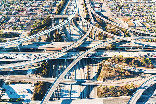 istock Aerial view of a freeway intersection in Los Angeles 601158352