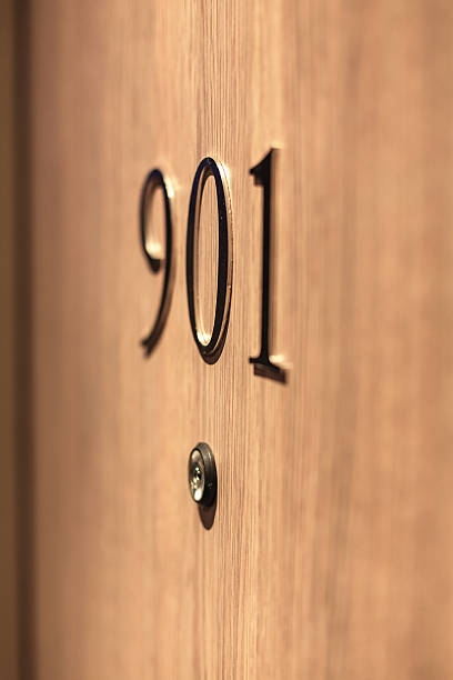 istock Hotel door number, close up image 601158380