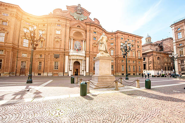 Carignano square with Vincenzo Gioberti statue in the old city center of Turin city in Italy