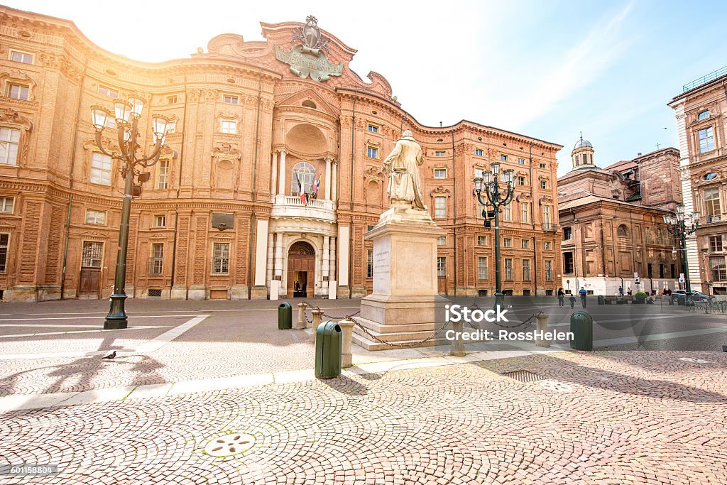 Turin city in Italy Carignano square with Vincenzo Gioberti statue in the old city center of Turin city in Italy Turin Stock Photo