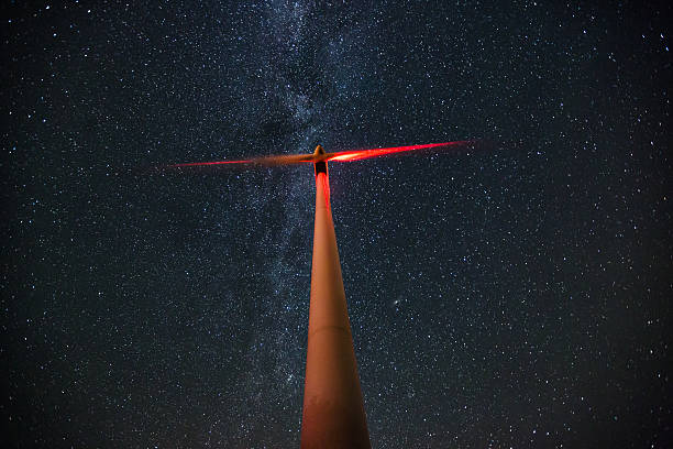 istock Wind turbines on the starry night sky with milkyway 601158846