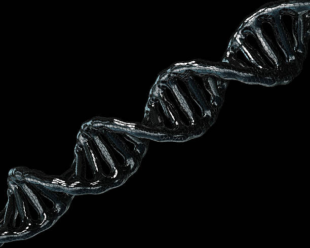 istock Concept of biochemistry with dna molecule on black background 601357220