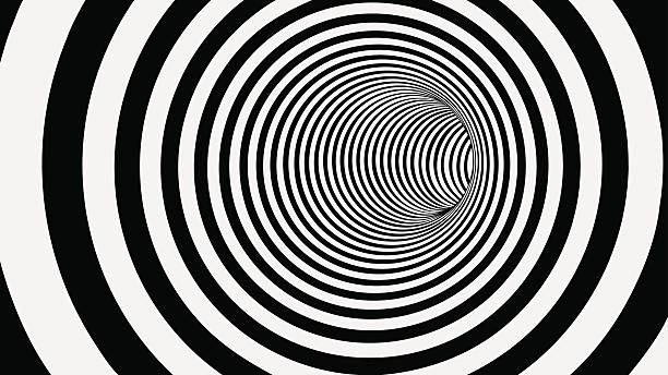 черно-белый круг полосатый абстрактный туннель - illusion spiral black white stock illustrations